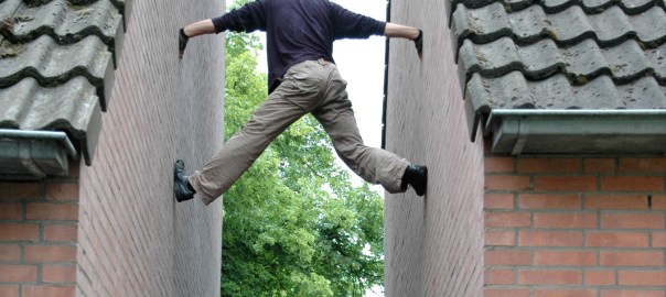 Dancer between two buildings